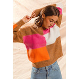 MULTI COLOR BLOCK CHECKERED SWEATER TOP