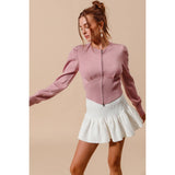 ZIP UP FRONT SWEATER CROP JACKET WITH RIBBED HEM