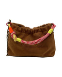 SUEDE LEATHER SHOULDER BAG PLEATED: CAMEL
