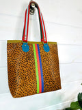 Harmony Colorful Striped Real Leather Tote Bag Purse