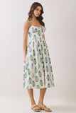 CD06867-Floral Print Back Zipper Sweetheart Midi Dress