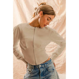 ZIP UP FRONT SWEATER CROP JACKET WITH RIBBED HEM