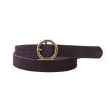 Brass-Toned Circle Buckle Leather Belt