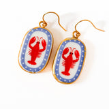 Ceramic Lobster Earrings Gold Plated Coastal Nautical