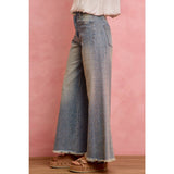 MID RISE WIDE LEG EMBELLISHED JEANS DENIM PANTS