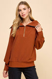 CT9019-Front Zipper Oversized Collar Pullover