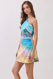 CD07191-Coastal Scenic Print Halter Mini Dress