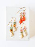Flower and long Oval bead Earrings, Fall Winter Jewelry