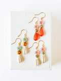 Flower and long Oval bead Earrings, Fall Winter Jewelry
