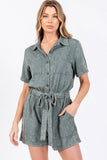 MINEREAL WASHED TIE WAIST OVERALL ROMPER