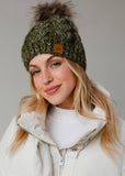 Olive Cable Knit Pom Hat