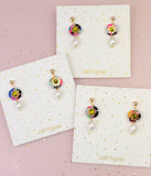 Handpainted Pearl Drop Rhinestone Earrings