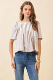 CT9659-Pleated Detail Round Neck Short Metallic Top
