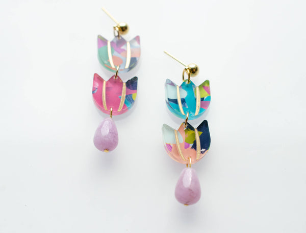 Handpainted Colorful Tulip Flower Acrylic Earrings