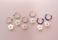 Flower Enamel Huggie Hoop Earrings: Black
