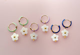 Flower Enamel Huggie Hoop Earrings: Black