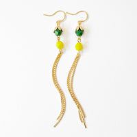 Long glass Bead and Gold Tassel Earrings
