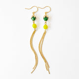 Long glass Bead and Gold Tassel Earrings