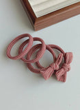 Red Striped Bow Seamless Hair Ties (Set of 4)