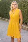 36667 Smocked Waist Zip Up Sleeveless Mini Dress