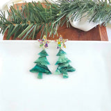 Star Christmas Tree Earrings - Green Shimmer // Holiday, Jewelry