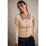 SCALLOP EDGE COLLARED BUTTON DOWN KNIT TOP