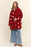 Floral Polka Dot Hooded Mid Length Coat