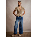MID RISE FLARE PINTUCK BOTTOM DENIM JEANS