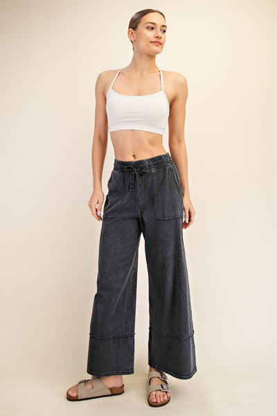 Cotton Poly Cropped Wide Pant