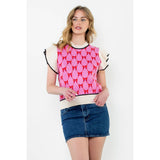 Flutter Sleeve Bow Knit Top