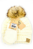 C.C Baby Solid Ribbed Pom Beanie and Mitten Glove