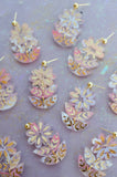 Pink Handpainted Acrylic Flower Dangle Statement Earrings