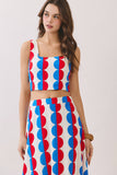 CST1052-Retro Print Crop Top & Midi Skirt Set