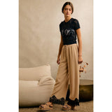 LINEN BLEND LACE TRIM BANDING WAIST PANTS