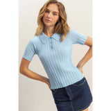 Rib Knitted Short Sleeve Polo Top