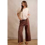 POLKA DOT COTTON LACE TRIM SHORT SLEEVES BLOUSE TOP