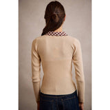 SCALLOP EDGE COLLARED BUTTON DOWN KNIT TOP