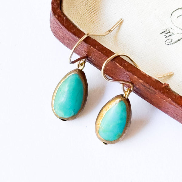 Small Authentic Turquoise Teardrop dipped in gold Earrings