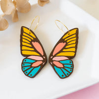 70s Butterfly Wing Retro Wood Earrings