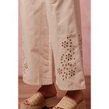 FLORAL EYELET EMBROIDERED WIDE LEG PANTS