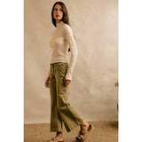 FLORAL STRETCH LACE LAYERED LONG SLEEVES KNIT TOP