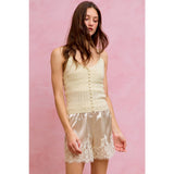 SATIN SHORT PANTS WITH LACE CONTRAST ON EDGE
