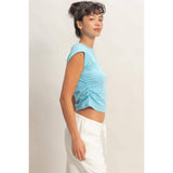 Ruched Waist Sleeveless Cotton Top