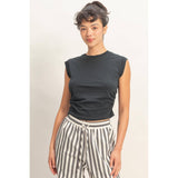 Ruched Waist Sleeveless Cotton Top