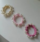 Pink Textured Seamless Pearl Hair Tie (Set of 6)