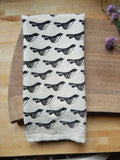 Bird Kitchen Towel, Handprinted Tea Towel