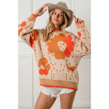 Orange FLOWER PATTERN SWEATER