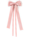 VDay Double Layered Bow Long Ribbon Barrette Clip