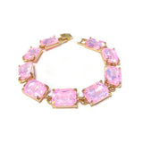 Emerald Cut Glass Crystal Linked Statement Bracelet