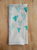 Cacti Towel, Handprinted Cotton Kitchen Towel, Cactus